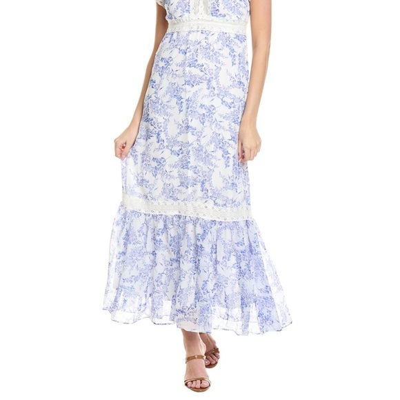 TAYLOR  Blue Floral Print short Sleeve Maxi Dress sz 14 - Picture 3 of 14